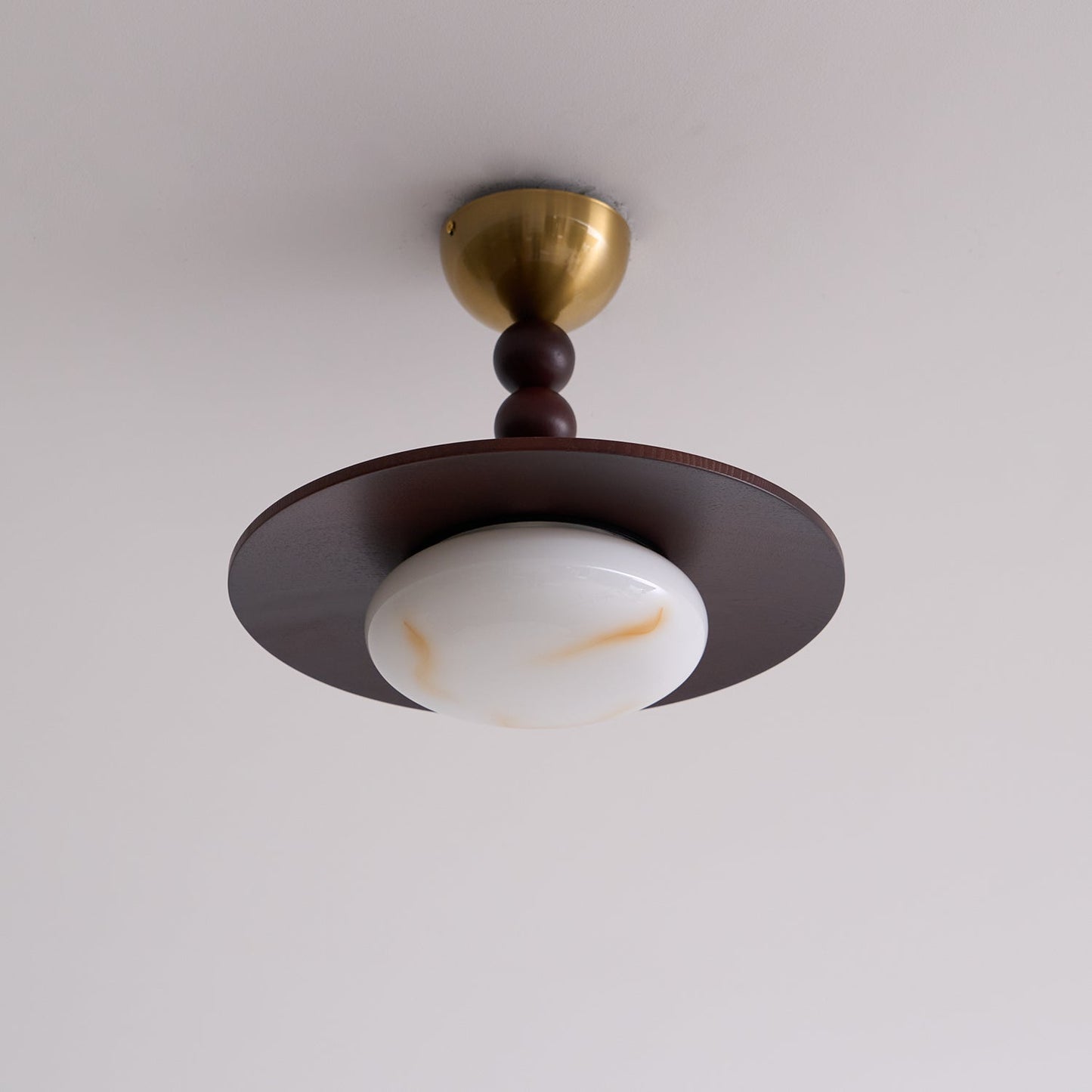 Midthos | Mid Century Wood Alabaster Dome Flush Mount Ceiling Light