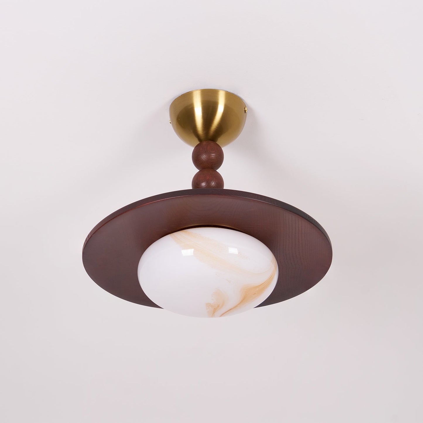 Midthos | Mid Century Wood Alabaster Dome Flush Mount Ceiling Light