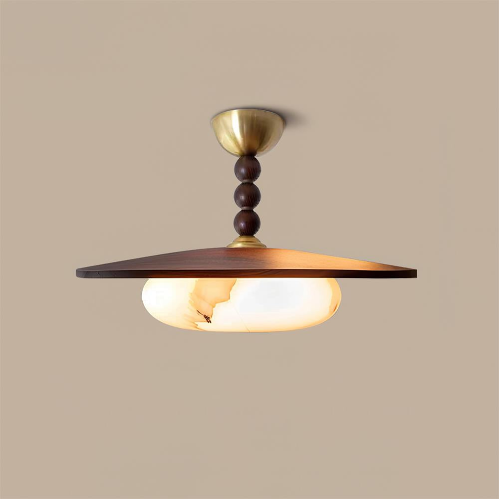 Midthos | Mid Century Wood Alabaster Dome Flush Mount Ceiling Light