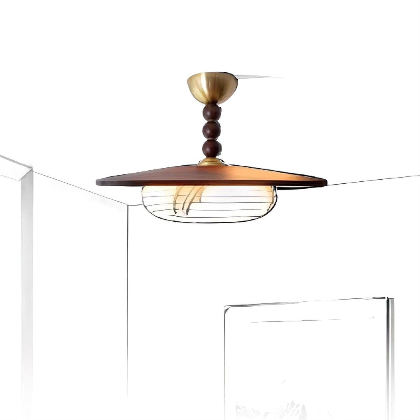 Midthos | Mid Century Wood Alabaster Dome Flush Mount Ceiling Light