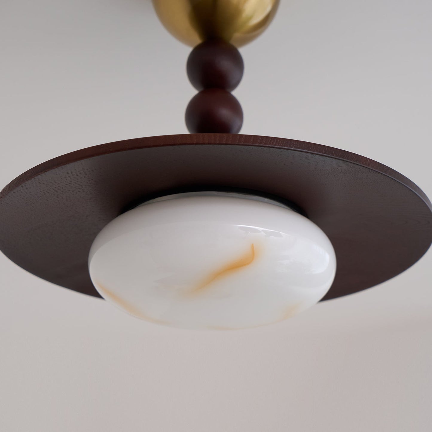 Midthos | Mid Century Wood Alabaster Dome Flush Mount Ceiling Light