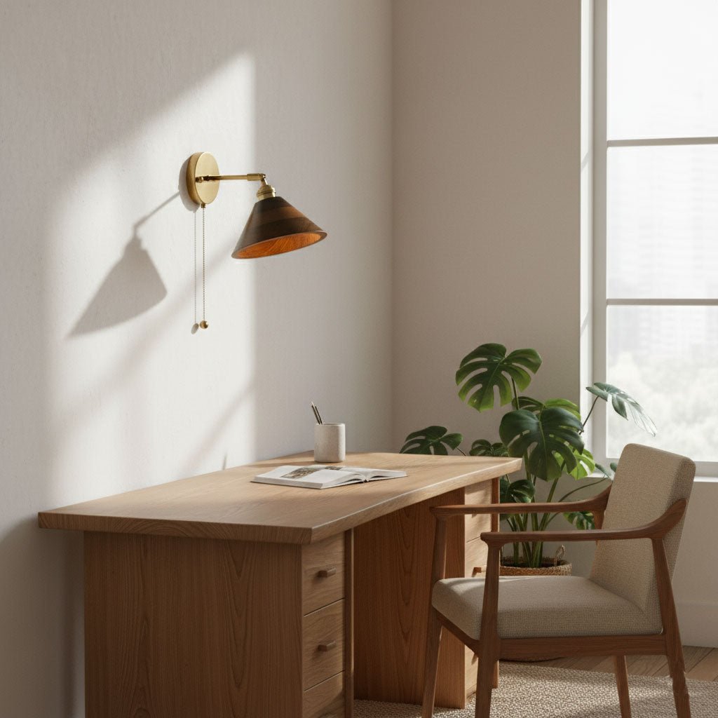 Thorgren | Midcentury Geometric Cone Silhouette Wooden Wall Light