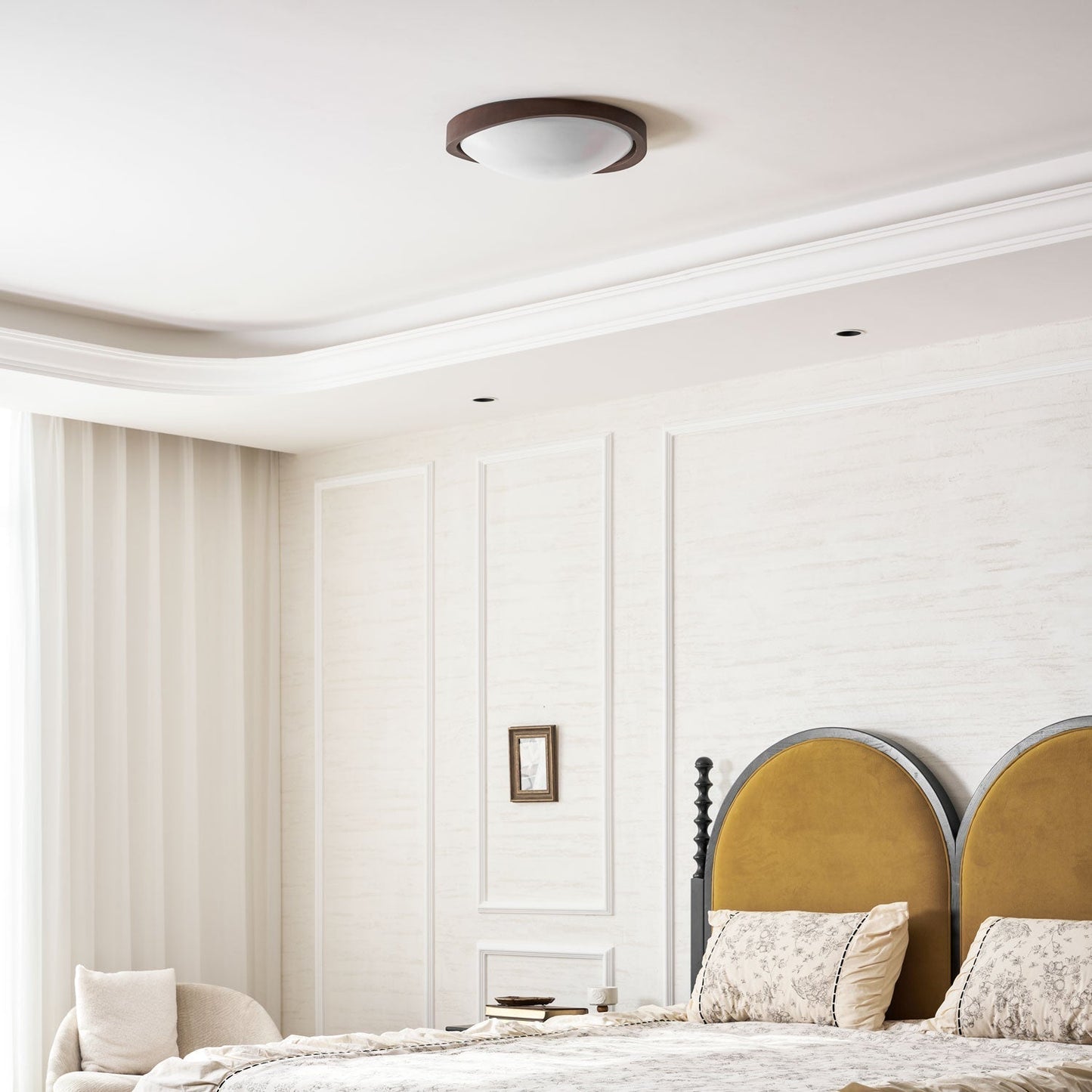 Kaelisyn | Organic Curved Wooden Geometric Silhouette Flush Mount Ceiling Light