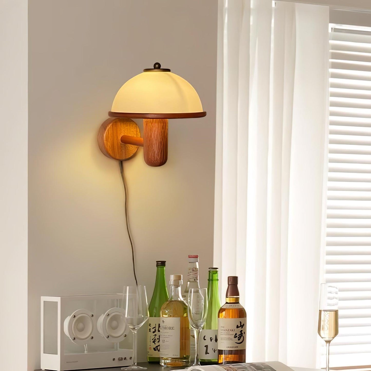 Belmontis | Mushroom Silhouette Curved Wooden Shade Wall Light