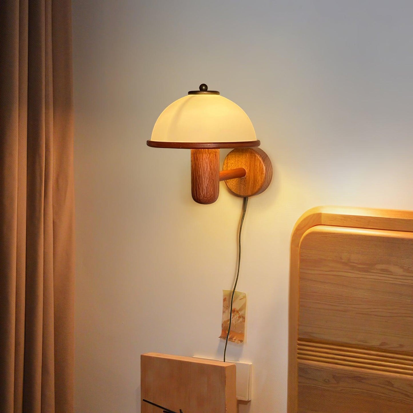 Belmontis | Mushroom Silhouette Curved Wooden Shade Wall Light