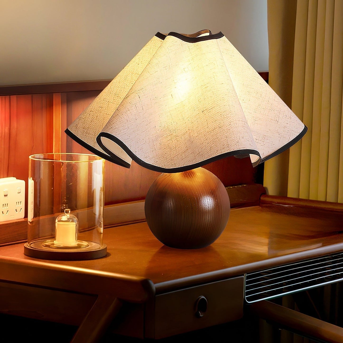 Meriloch | Sculptural Wave Fabric Wooden Base Table Lamp