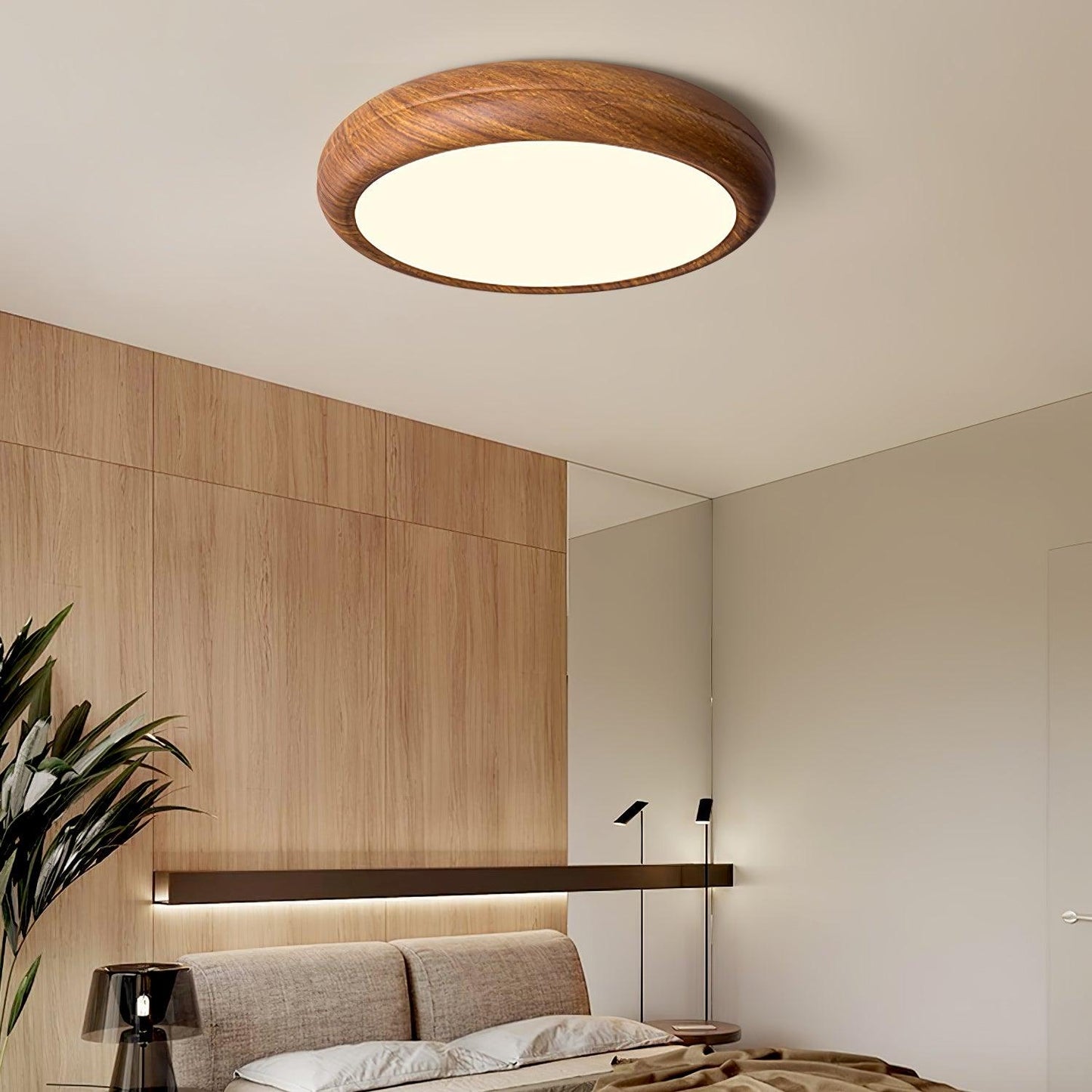 Liro | Elegant Round Wood Grain Flush Mount Ceiling Light