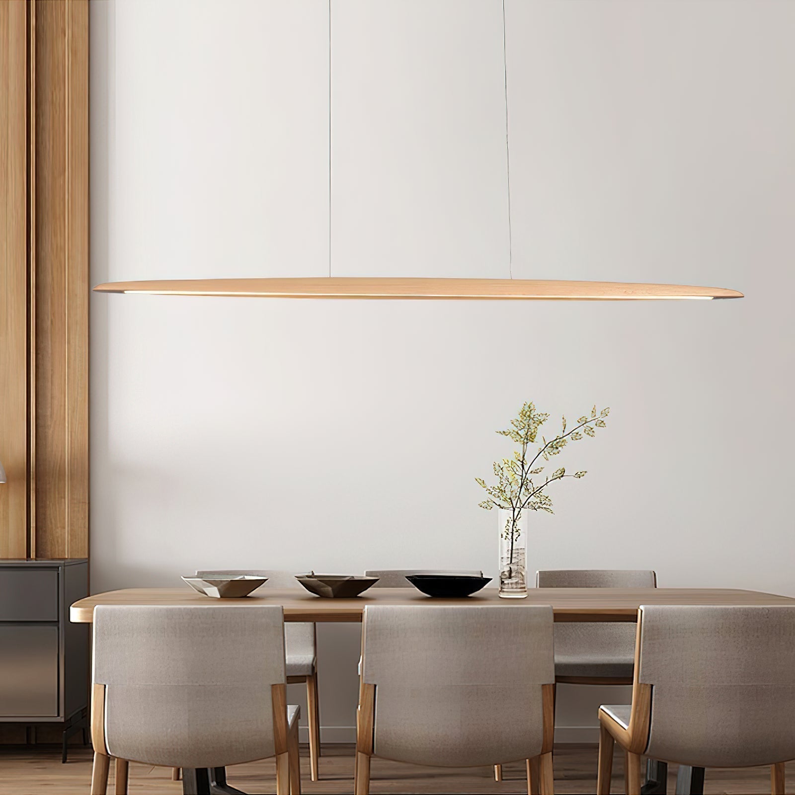 Aerislye | Minimalist Linear Arched Walnut Sculptural LED Pendant Light