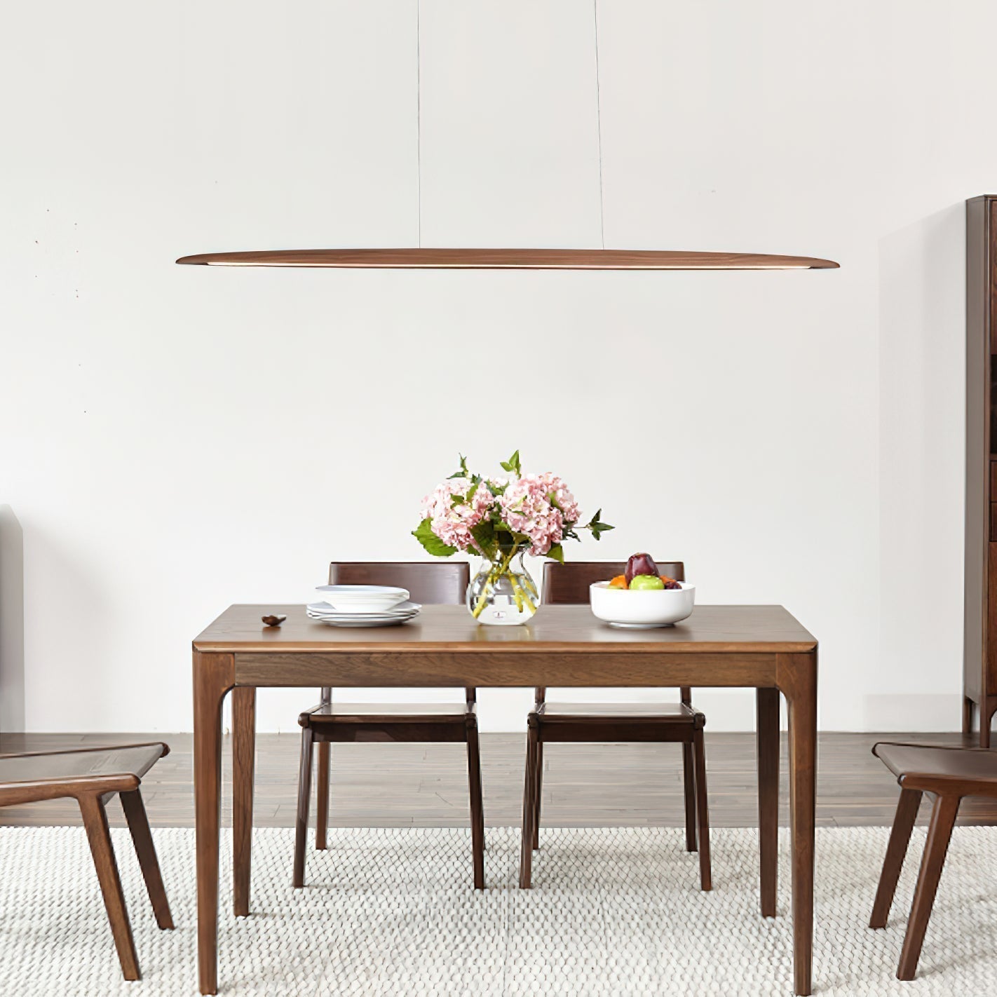 Aerislye | Minimalist Linear Arched Walnut Sculptural LED Pendant Light