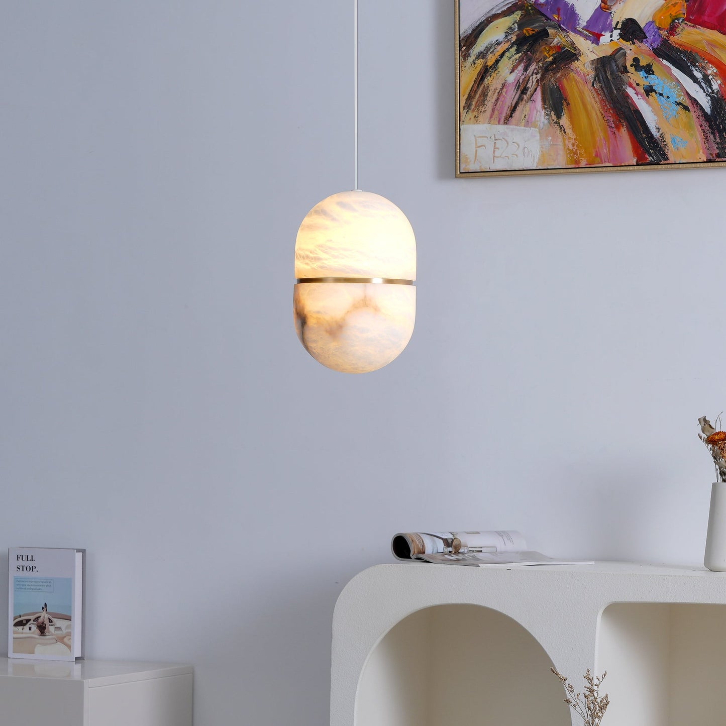 Caythos | Sculptural Capsule Alabaster Stone Pendant Light