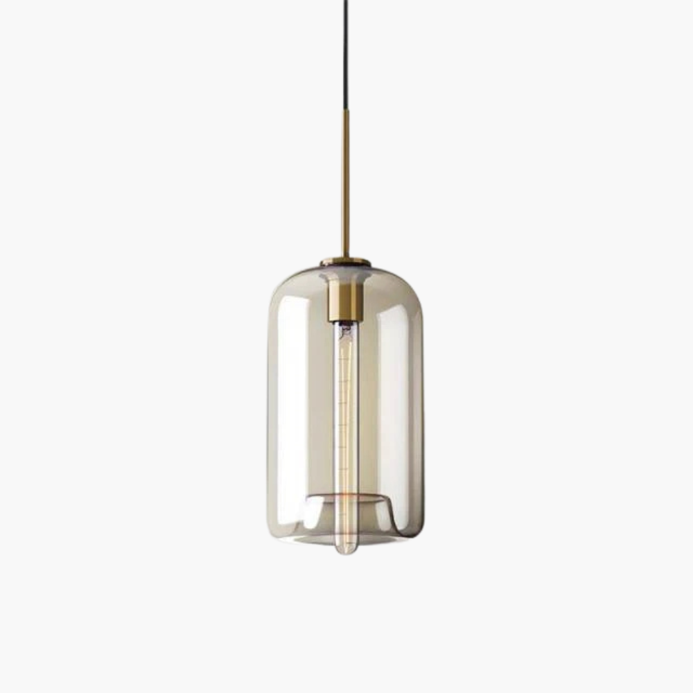 Zephirum | Ribbed Amber Glass Industrial Style Pendant Light