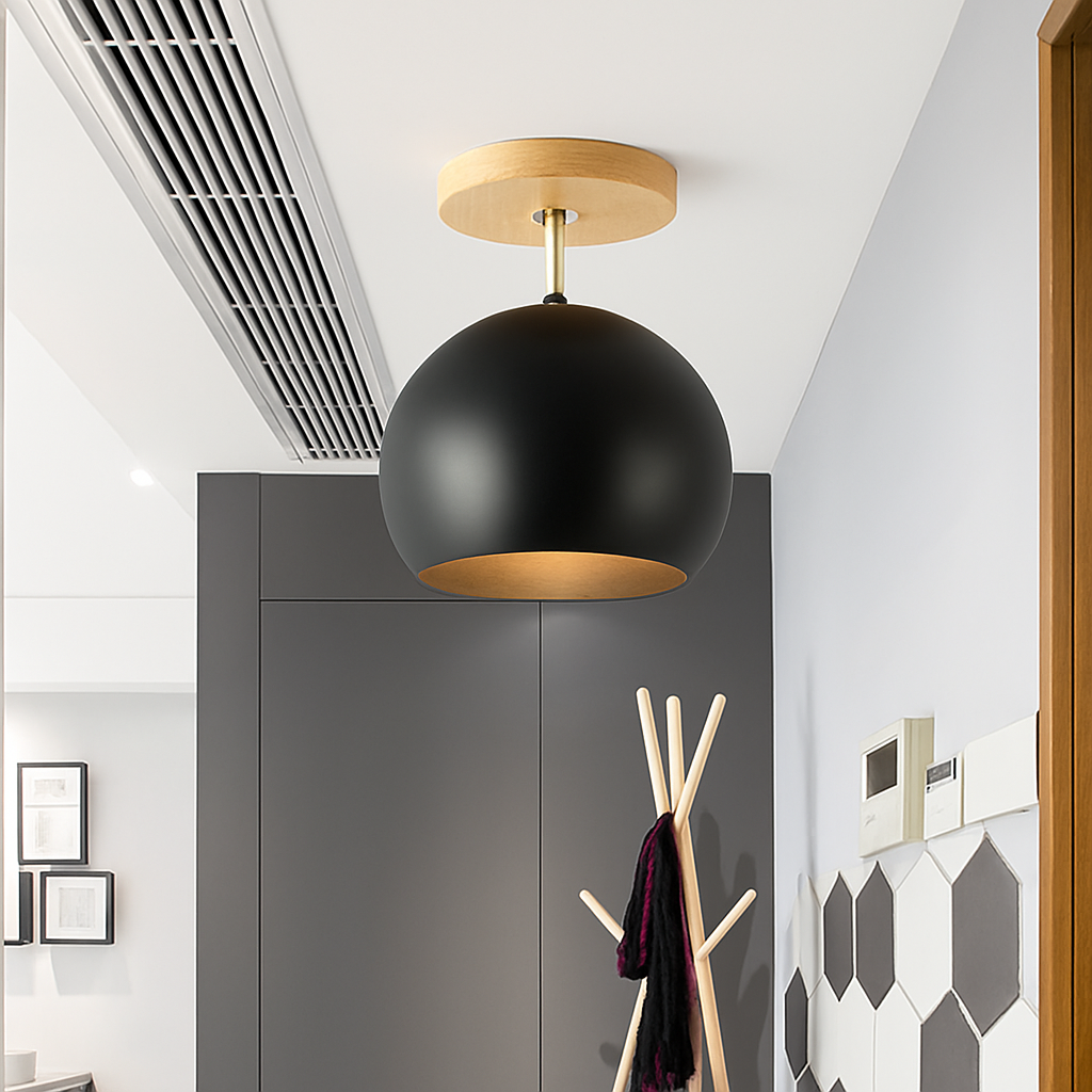 Dervian | Modern Spherical Adjustable Wood And Metal Ceiling Light
