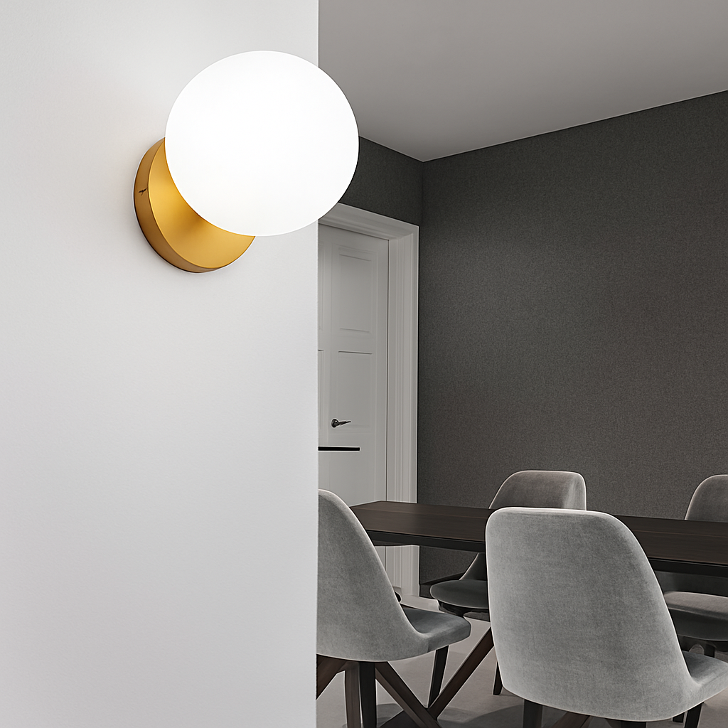 Krythall | Geometric Frosted Glass Globe Gilded Wall Light