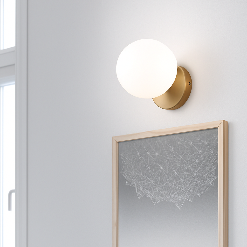 Krythall | Geometric Frosted Glass Globe Gilded Wall Light
