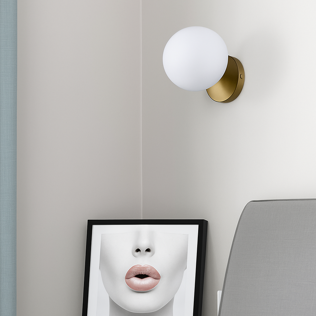 Krythall | Geometric Frosted Glass Globe Gilded Wall Light