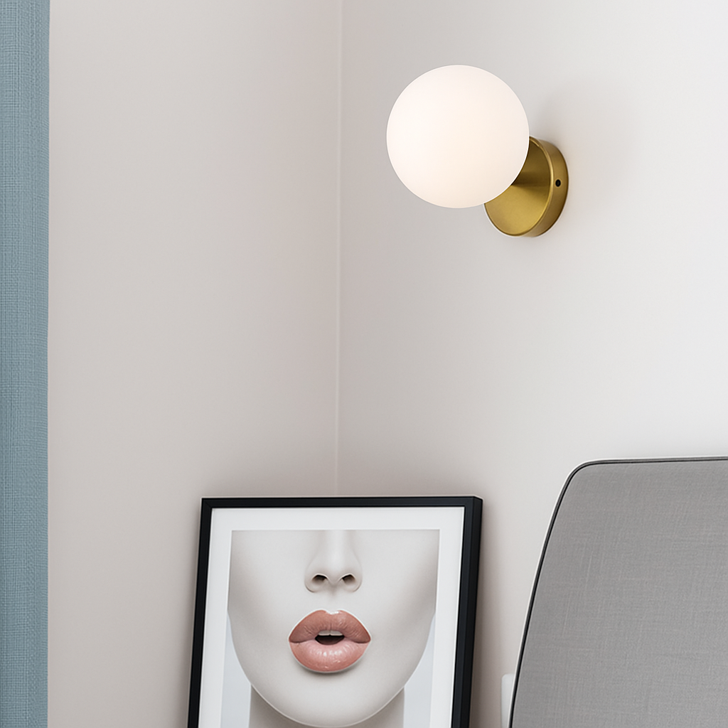Krythall | Geometric Frosted Glass Globe Gilded Wall Light