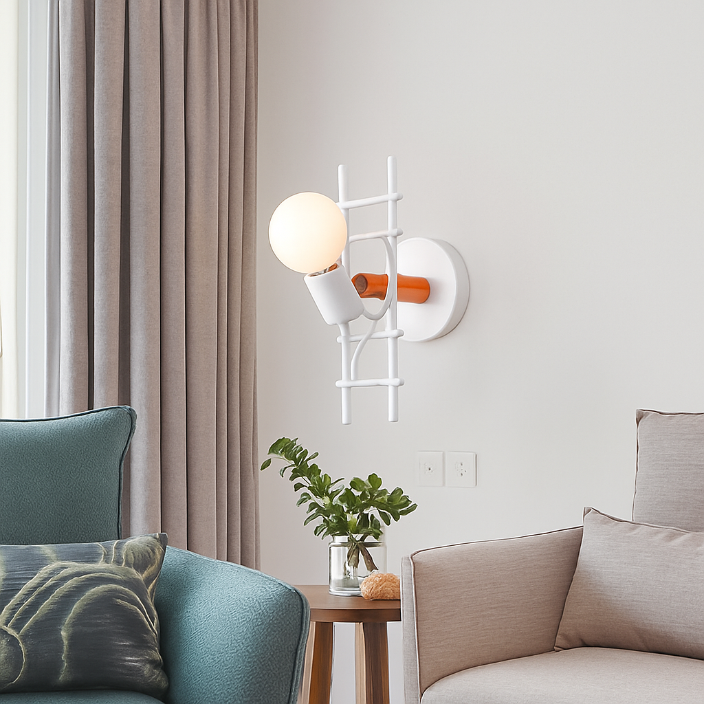 Veltria | Playful Figurine Staircase Metal Wood Wall Light