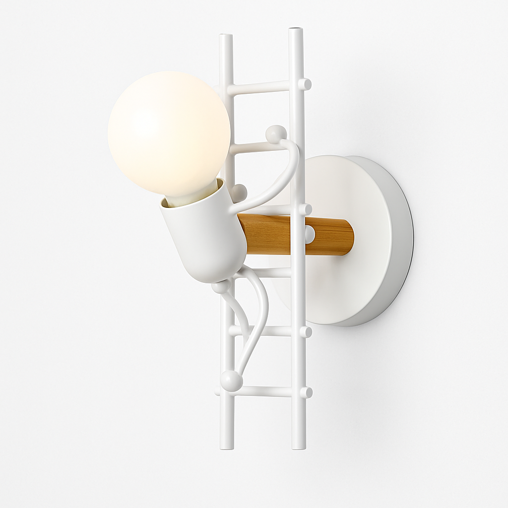 Veltria | Playful Figurine Staircase Metal Wood Wall Light