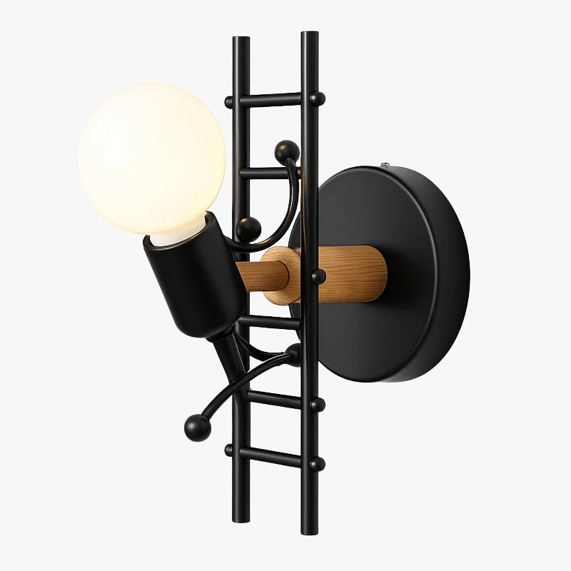 Veltria | Playful Figurine Staircase Metal Wood Wall Light
