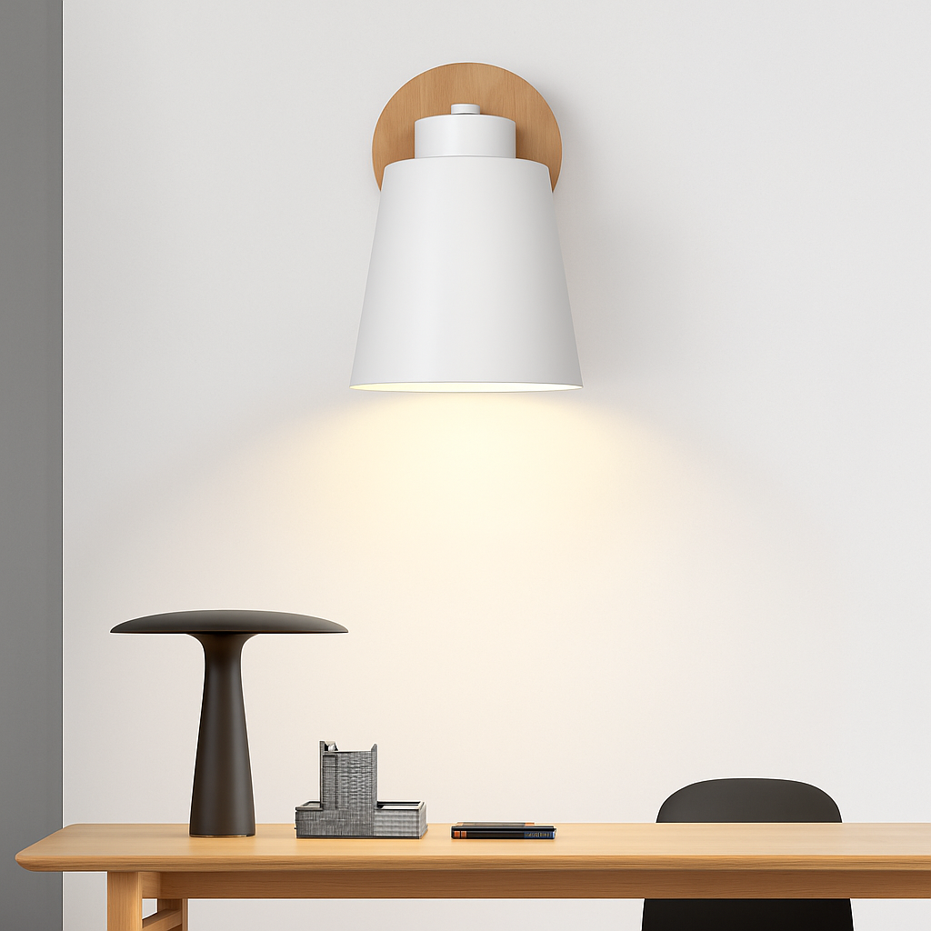 Velmoria | Adjustable LED Metal Wall Light With Wooden Mount