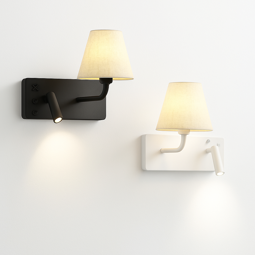 Marrowen | Cylindrical Textured Fabric Dual Source Wall Light with Reading Lamp