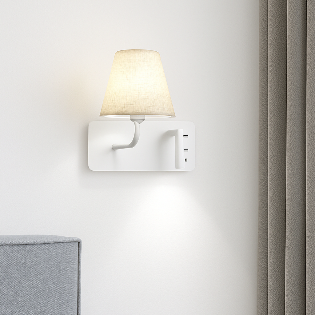 Marrowen | Cylindrical Textured Fabric Dual Source Wall Light with Reading Lamp