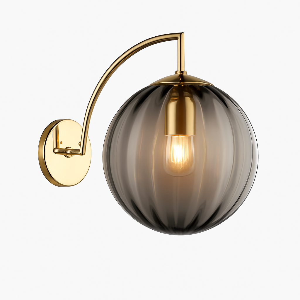 Zenvori | Modern Smoked Glass Globe Brass Wall Light Fixture