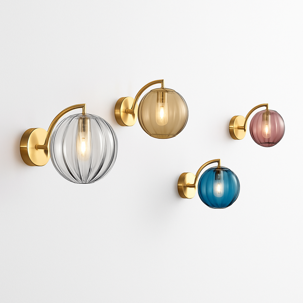 Zenvori | Modern Smoked Glass Globe Brass Wall Light Fixture