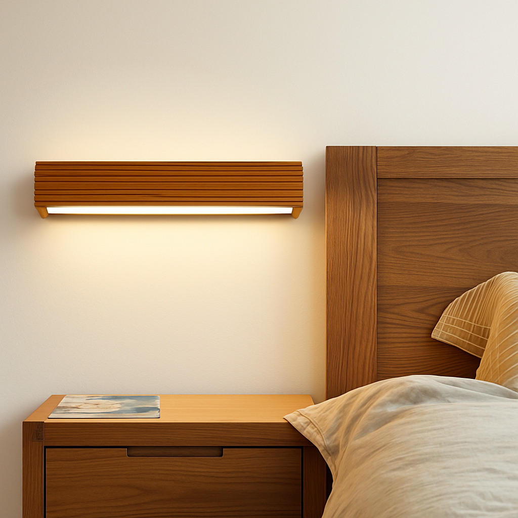 Verqyra | Rectangular Carved Wood Modern Wall Light Fixture