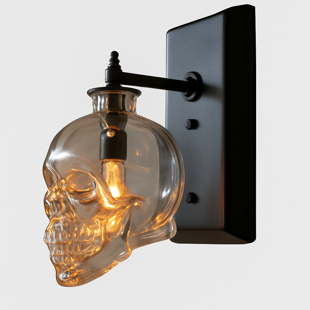 Glyndorre | Engraved Skull Sculptural Glass Sconce Wall Light