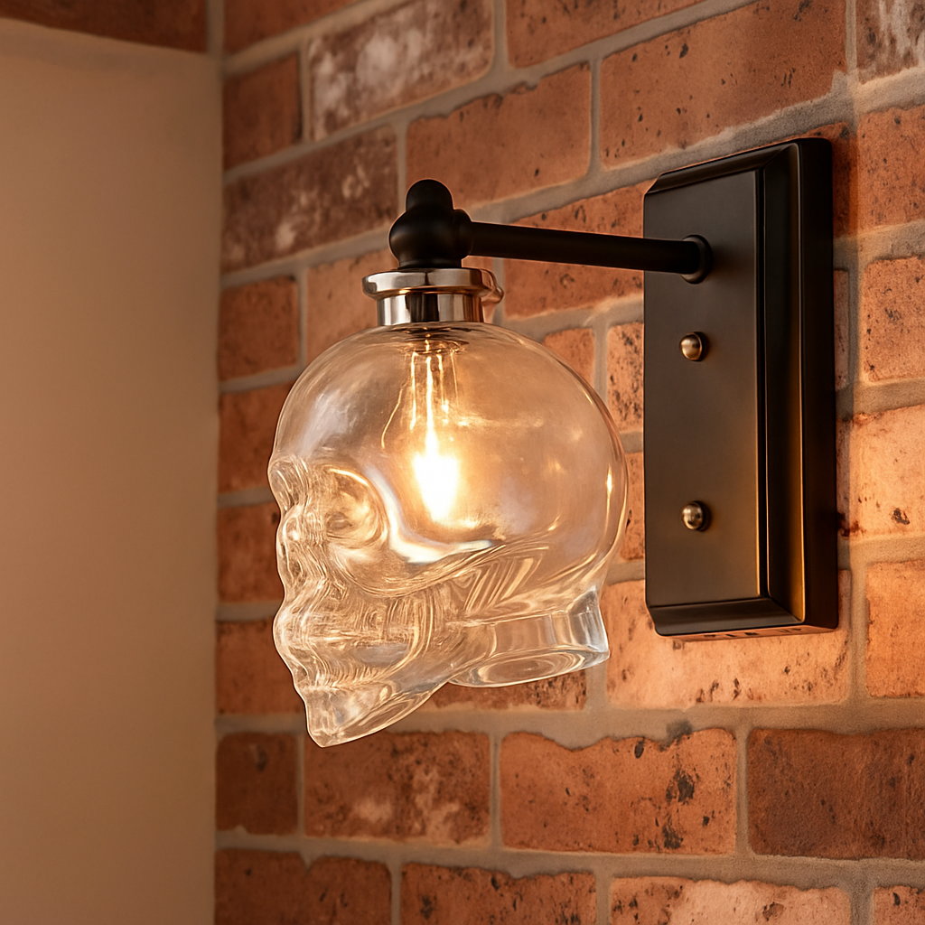 Glyndorre | Engraved Skull Sculptural Glass Sconce Wall Light