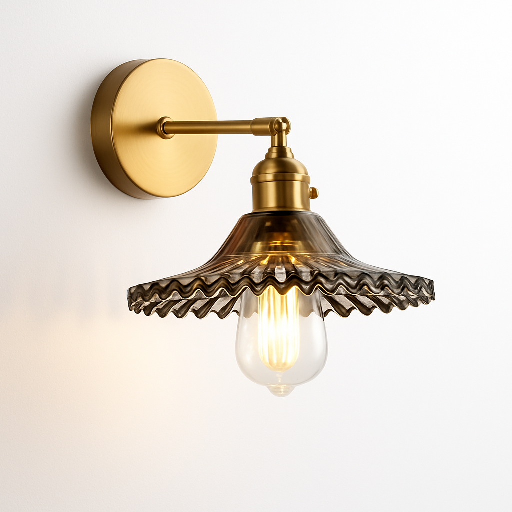 Kelviane | Vintage Art Deco Brass Glass Shade Wall Light