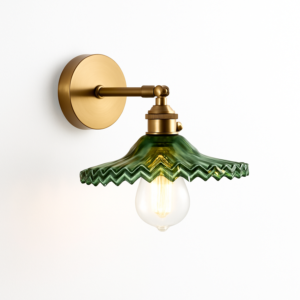Kelviane | Vintage Art Deco Brass Glass Shade Wall Light