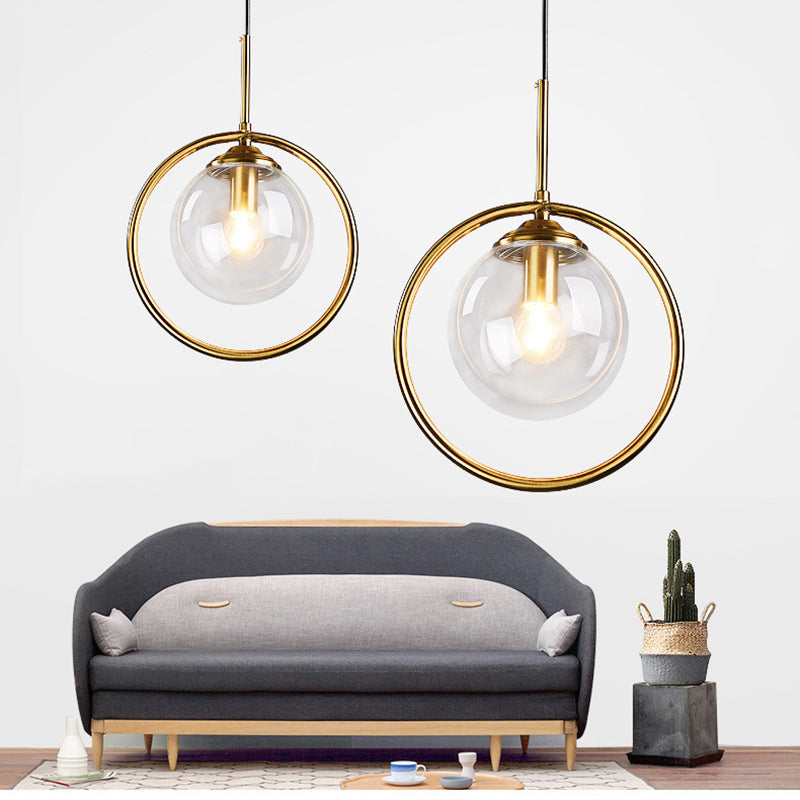 Luvie | Elegant Glass Globe Pendant Light with Stylish Metal Ring