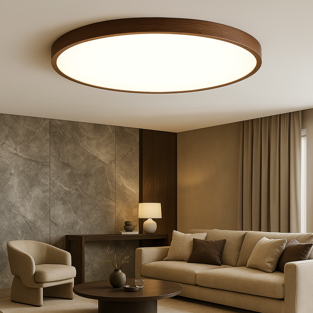 Silva | Minimalist Nordic Dark Wood Accent Round Ceiling Light