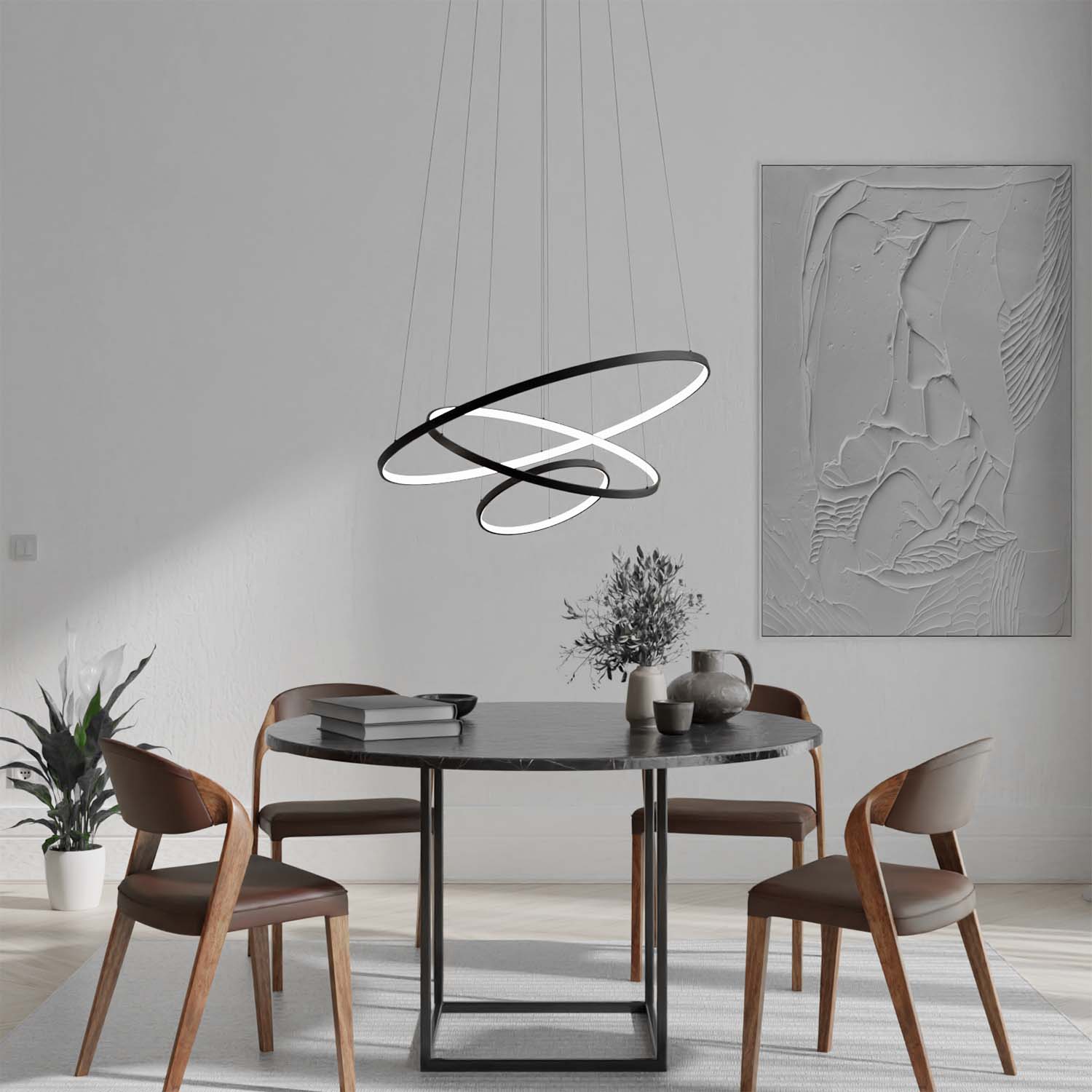 Orbis | Floating Triple Ring Pendant Light with Adjustable Height