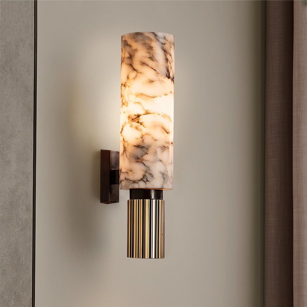 Nirree | Modern Marble And Copper Stone Cylinder Wall Light