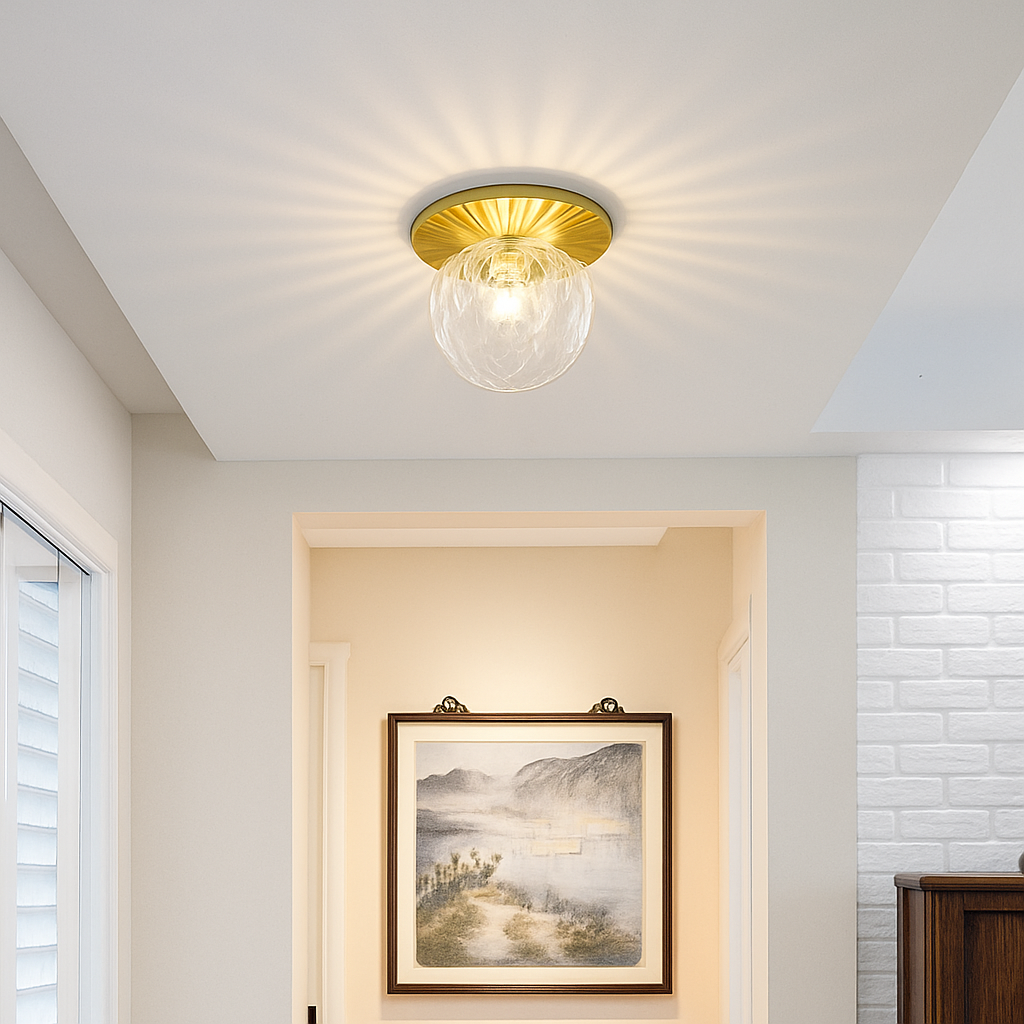 Velindra | Modern Round Glass Globe Flush Mount Ceiling Light
