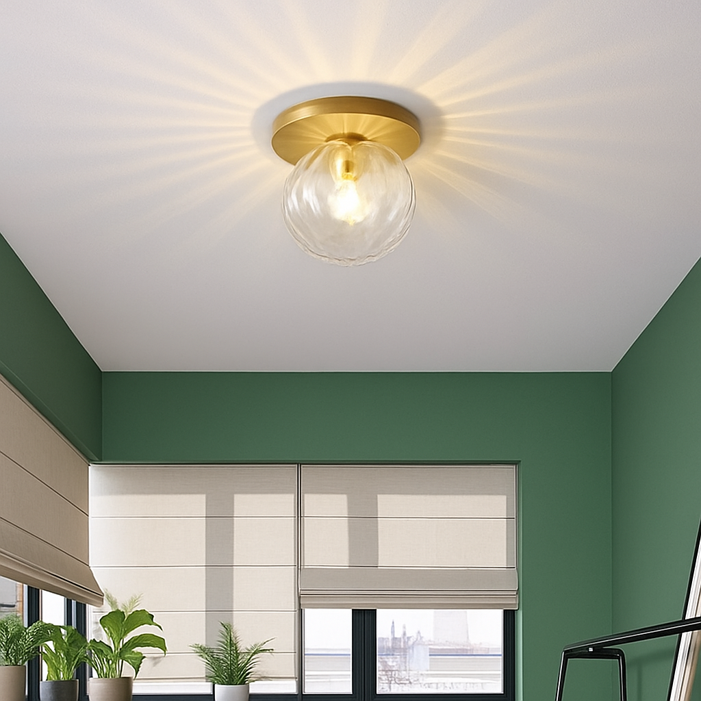 Velindra | Modern Round Glass Globe Flush Mount Ceiling Light