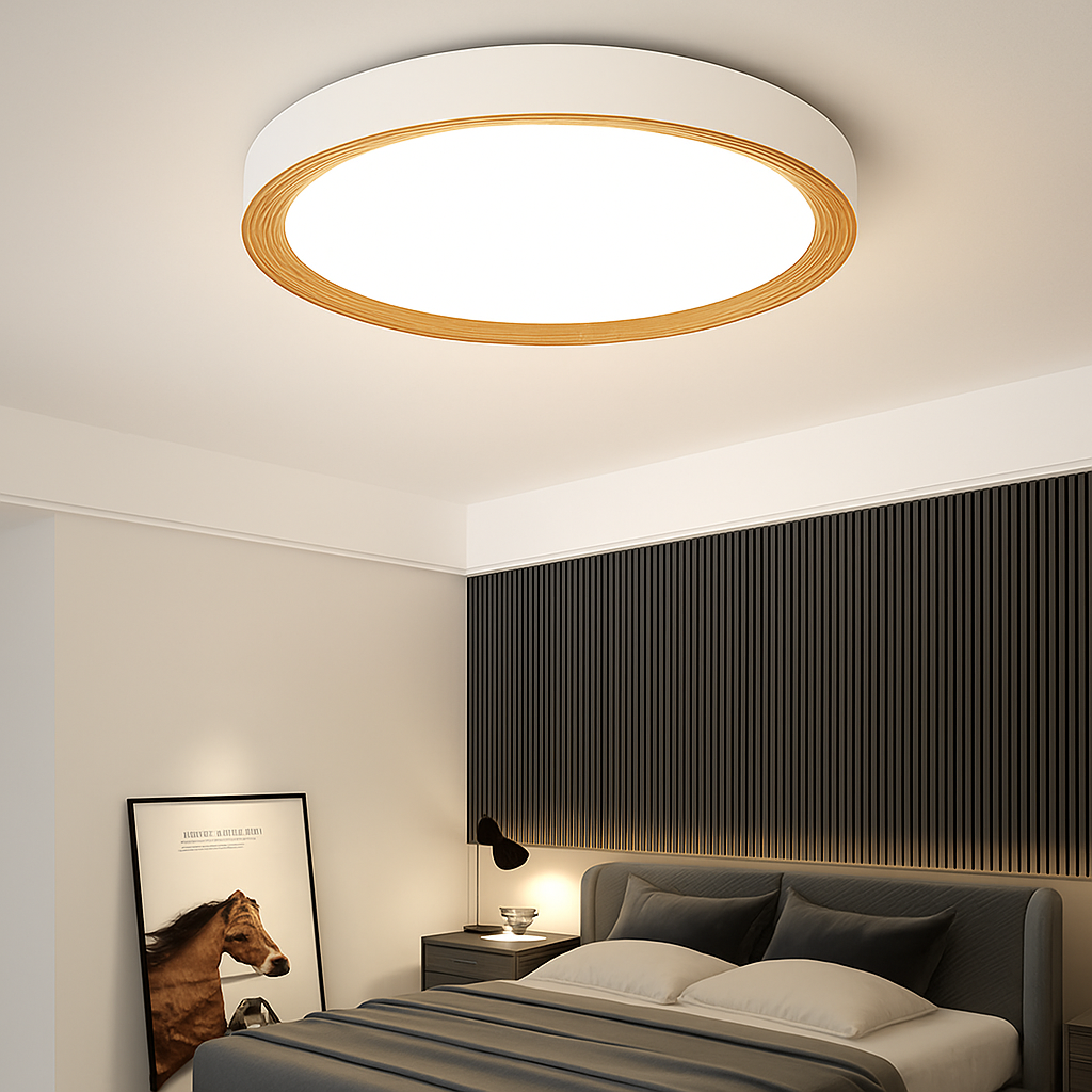 Trellion | Nordic Circular Wood Grain Style Flush Mount Ceiling Light
