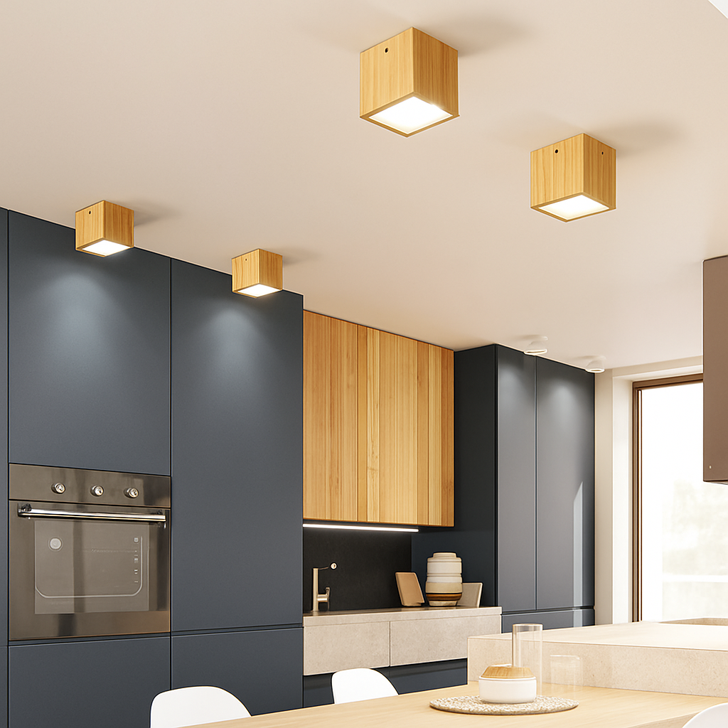 Veltario | Minimalist Wooden Cube Ceiling Spotlight Fixture