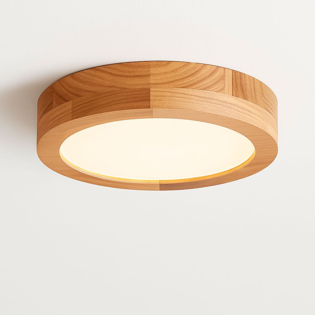 Veldonna | Nordic Round Wood Grain Geometric Ceiling Light