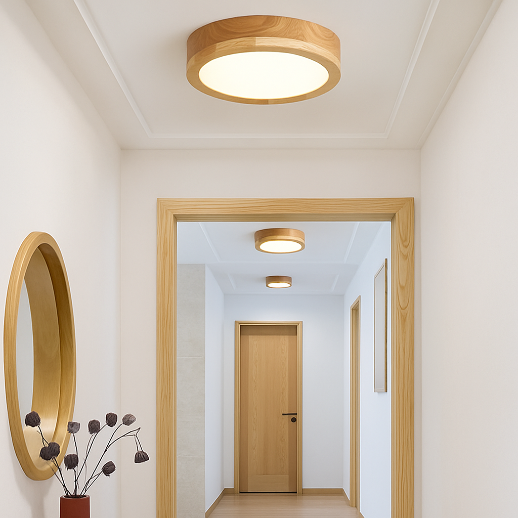 Veldonna | Nordic Round Wood Grain Geometric Ceiling Light