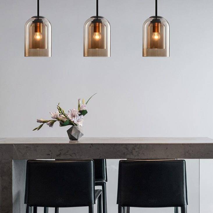 Mirevalo | Rounded Tubular Double Smoked Glass Modern Pendant Light