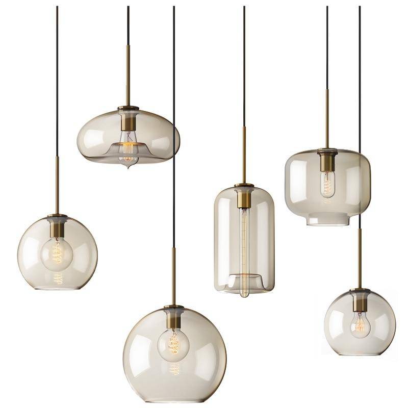 Zephirum | Ribbed Amber Glass Industrial Style Pendant Light
