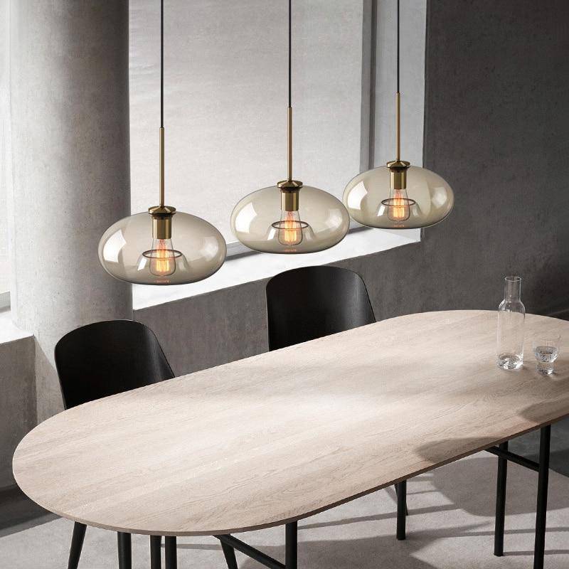 Zephirum | Ribbed Amber Glass Industrial Style Pendant Light