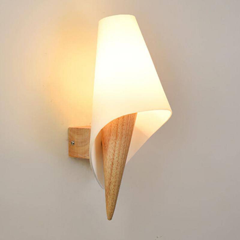 Belthrum | Minimalist Rounded Cone Timber Frosted Glass Wall Light