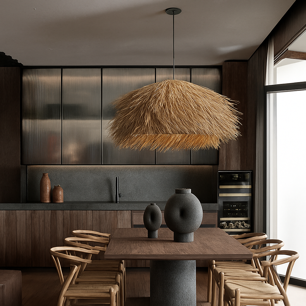 Kelvington | Rattan Textured Basketweave Retro Silhouette Pendant Light