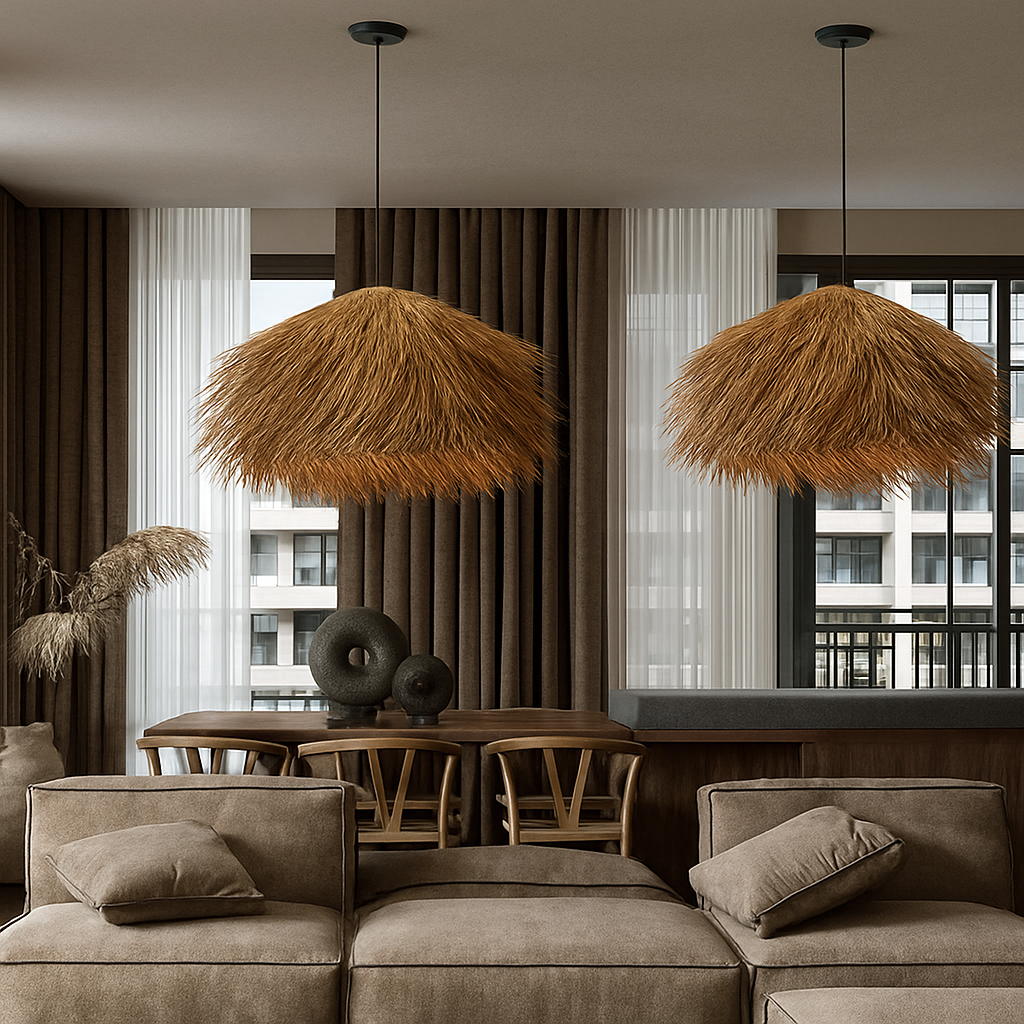Kelvington | Rattan Textured Basketweave Retro Silhouette Pendant Light