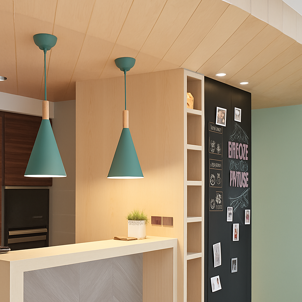 Zerimar | Modern Cone Metal and Wood Pendant Light